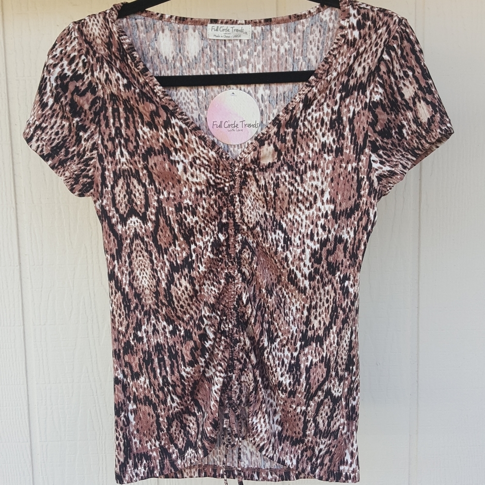 L Jr's Snakeskin Print Draw Rusching String Top